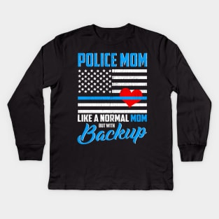 Cop Mom Proud Mother Police Officer Mom Gifts Blue Line Flag Kids Long Sleeve T-Shirt